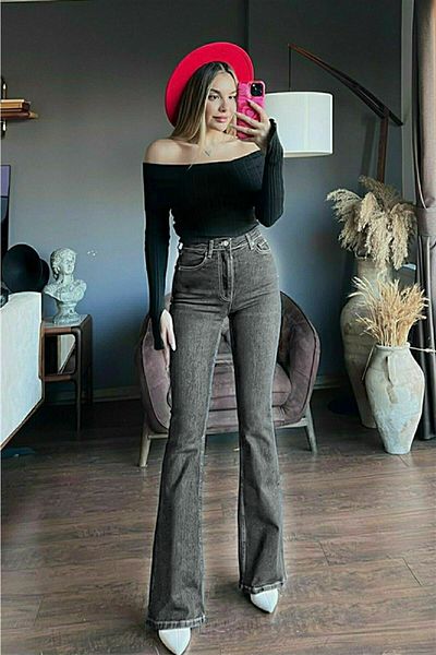 geenz manifacture Blugi evazați din lycra cu talie înaltă Yakamoz - Extra confortabili