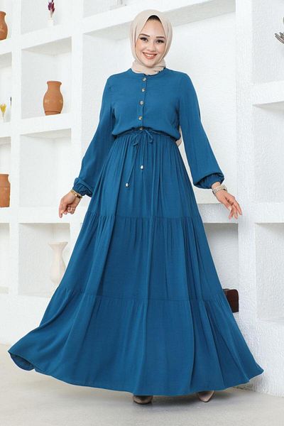 SGS Petrol Color Viscose Dress - Lace-up on the Waist