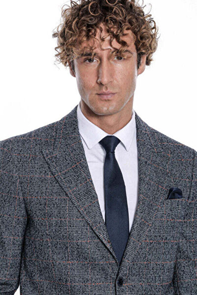 Wessi Ekose Desen Slim Fit Lacivert Erkek Ceket - Wessi