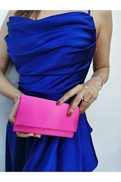 NAZART Women's Tiny Satin Fuchsia Evening Dress Clutch Portfolio Chain Strap Handheld Wedding Engagement Night Shoulder Bag