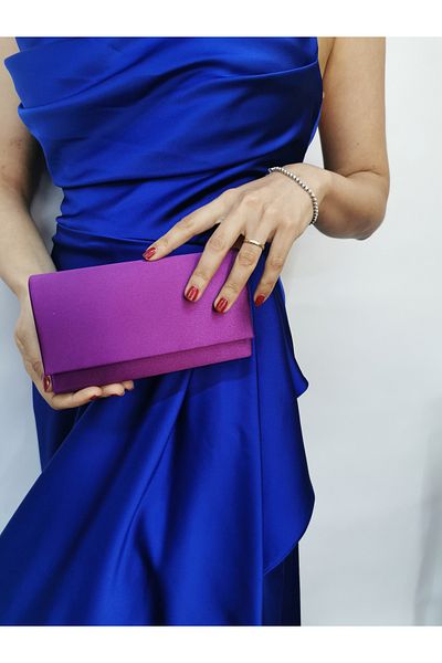 NAZART Rochie de seară mov din satin pentru femei, portofoliu, curea cu lanț, geantă de umăr de seară de logodnă de nuntă