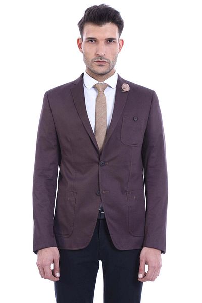 Wessi Men's Brown Mono Collar Double Button Jacket - Wessi