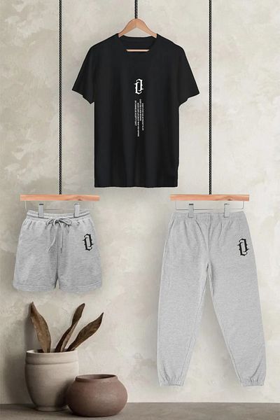 EFFRENATU Unisex Dd Vertical Printed Oversize Πακέτο T-shirt 3 τεμαχίων