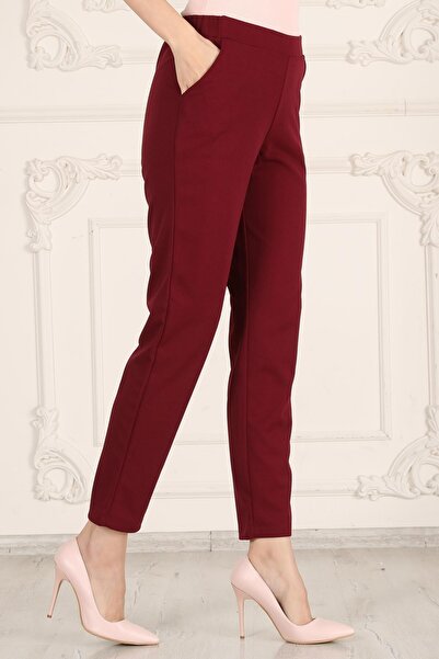 Seamoda Large Size Crepe Skuba Trousers - Carrot Cut, Rubber Waist, Pocket, Claret Red