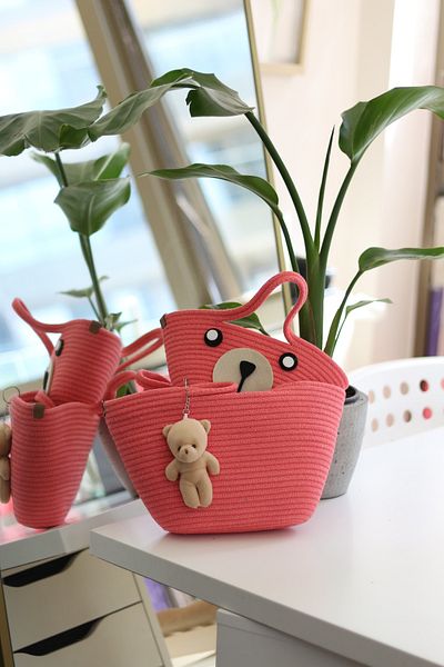 Moom Bag Pomegranate Flower Patterned - 2-Piece Mother and Daughter Handbag, Knitted Accessory Detail
