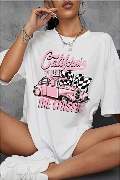 PERISENSE تي شيرت كاليفورنيا الكلاسيكي المطبوع للجنسين مقاس كبير