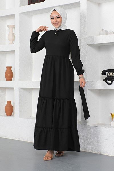 SGS Black Placket Dress - Lace-up Collar
