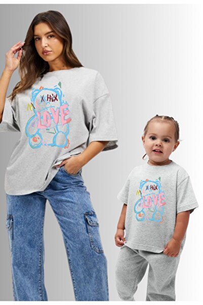 MATK MODASI تي شيرت مطبوع عليه Love Bear للأم والابنة - أضف قطعتين لتحضير مجموعة
