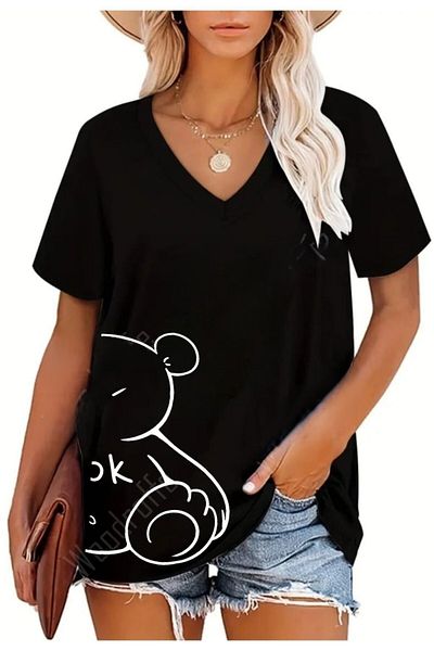 mercoledi Tricou de damă supradimensionat cu decolteu în V negru/alb - casual