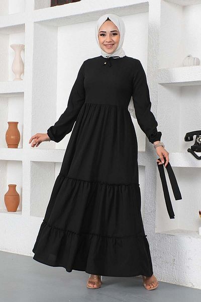 SGS Black Placket Dress - Lace-up Collar