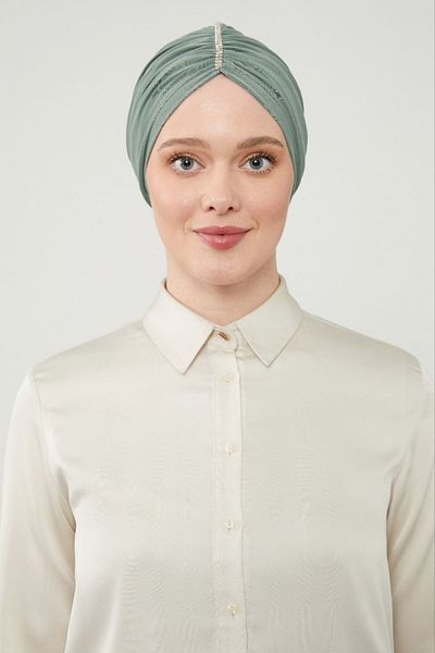 Melodi Scarf Λεπτομερές γυναικείο καπό Hijab Grass Green Stone