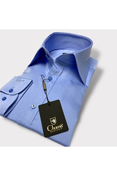 Chamis قميص طية صدر السترة من الساتان باللون الأزرق الداكن