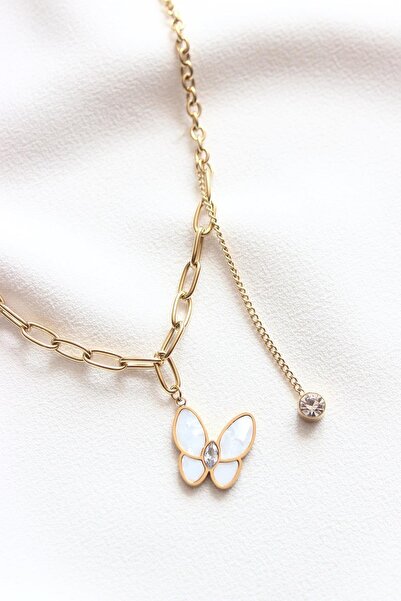 Dazzlecave Zircon Stone White Butterfly Necklace - 316L Stainless Steel, Anti...
