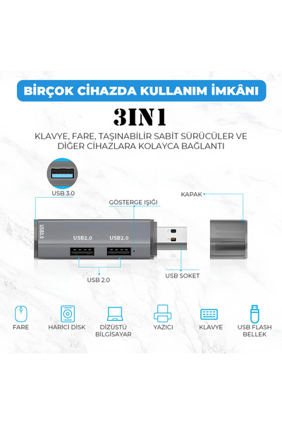 Qozie 3in1 USB 3.0 Alüminyum Yüksek Hızlı USB Çoklayıcı