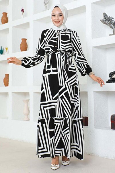 SGS Μαύρο ριγέ φόρεμα από βισκόζη