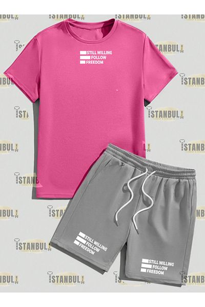aynewmoda طقم شورت تي شيرت مطبوع من STILL WILLING، بدلة رياضية من الأعلى إلى الأسفل