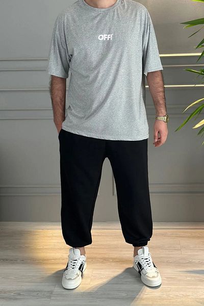 LAND MODA Unisex Σετ μπλουζάκι με στάμπα Joker και Jogger Sweatpants - Crew Neck