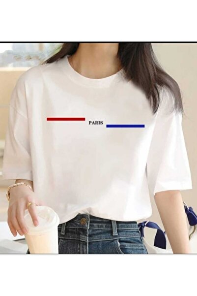 PERISENSE تي شيرت باريس مطبوع للجنسين مقاس كبير