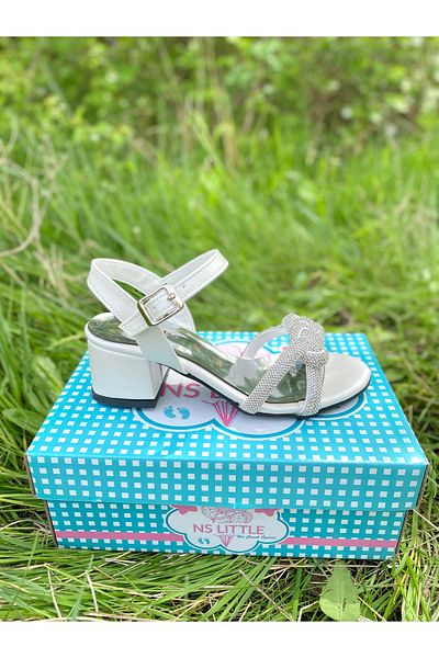 NS Little Stylish Jewelled Twist Heeled Evening Dress Shoes for Girls - Open Back