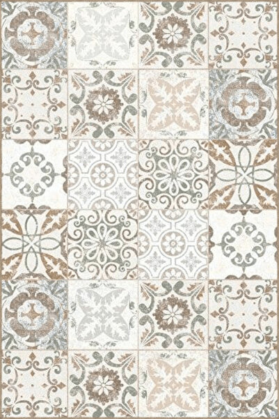 Rugs Modern Halı Bej Temalı Motifli Etnik Çiçek Desenli Vintage Dekoratif Hal...