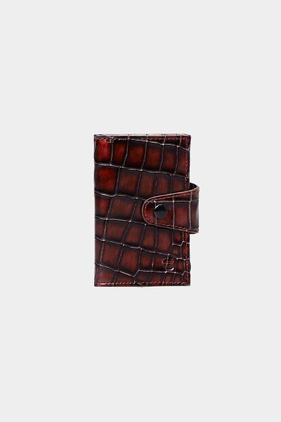 Grande 827 Leather Croco Claret Red Accordion Card Holder Wallet - with Snap Fasteners
