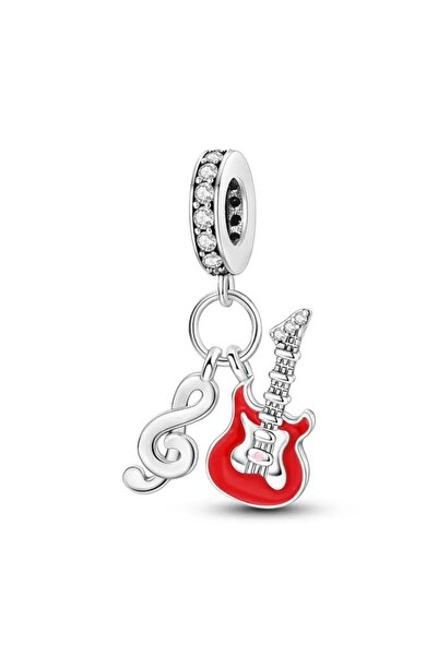 Es Silver Kırmızı Gitar Ve Nota Sallantılı Charm 925 Ayar Gümüş