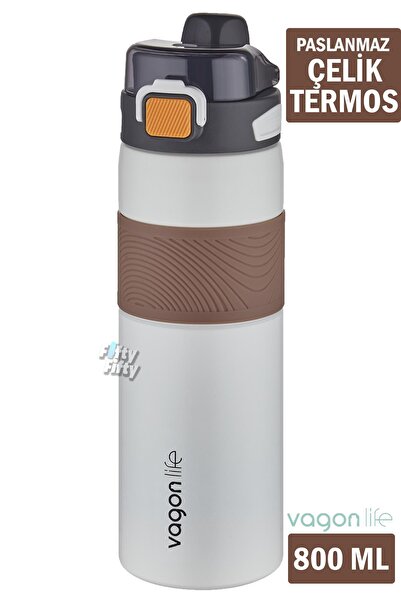 Vagonlife 800 ML Large Size Steel Thermos - Single Lid, Dual Use, with Straw and Non-Slip Body-F