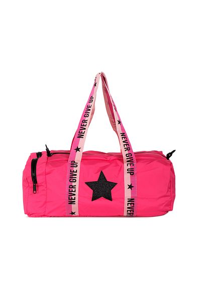 ICONE BAG Geantă sport roz pentru fete - Imprimată cu stele, buzunar lateral și detaliu cu fermoar