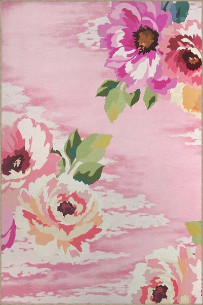 Rugs Modern Halı Πλενόμενο χαλί με υφαντή βάση σε ροζ αποχρώσεις και λουλούδι...