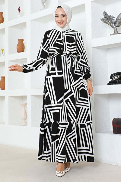 SGS Μαύρο ριγέ φόρεμα από βισκόζη