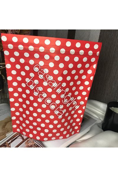 bisaccia Red and White Polka Dot Gift Package with Tape 20X20 cm - 5 Pieces