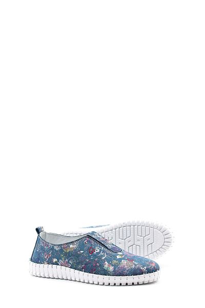 Ayakkabıhane Pantofi de damă din piele naturală din denim cu modele florale - Casual AH 08934261211