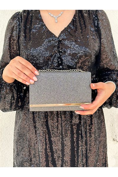 Sh Poly Βραδινό φόρεμα Platinum Glitter Sand - Clutch Portfolio Bag