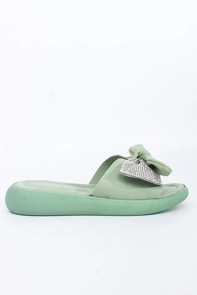 SUNSTEP Καλοκαιρινές παντόφλες Aqua Green Sugy - με λεπτές ταινίες και πέτρινες λεπτομέρειες