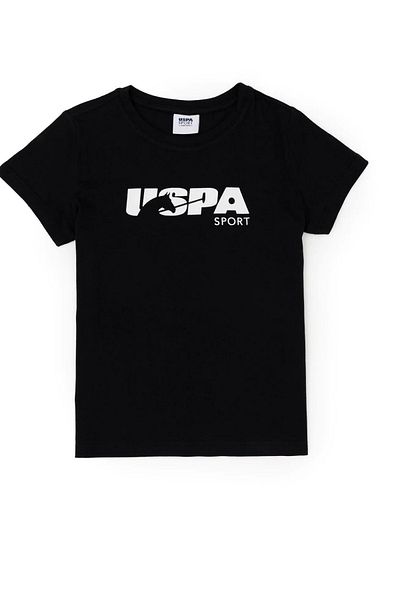 U.S. Polo Assn. Tricou negru cu gât crew pentru băiat