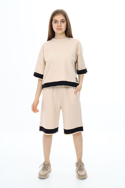 Joui Co Κοριτσίστικο Oversize 100% βαμβακερό μισό μανίκι σορτς κάτω-επάνω αθλητική φόρμα