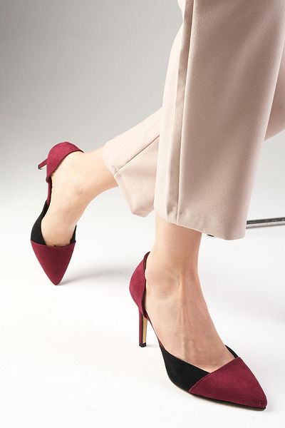 Mio Gusto Dámské boty na jehlovém podpatku Brien Burgundsko a černá barva Suede Color Blocked