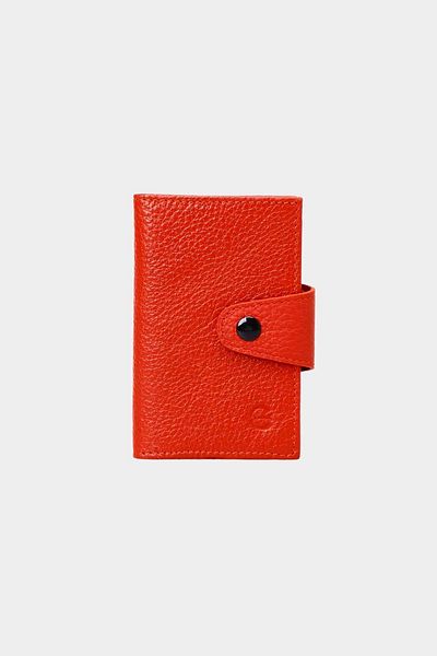 Grande 827 Model Red Genuine Leather - Accordion Card Holder Wallet with Vertical and Snap Fasteners