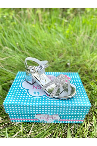 NS Little Pantofi de seară eleganti cu toc răsucit cu pietre pentru fete - spate deschis