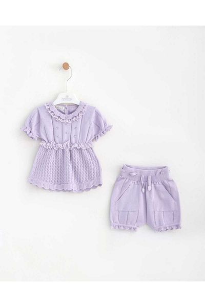 MİMBOKİDS Pink Knitwear Shorts and T-Shirt for Baby Girl - Set of 2