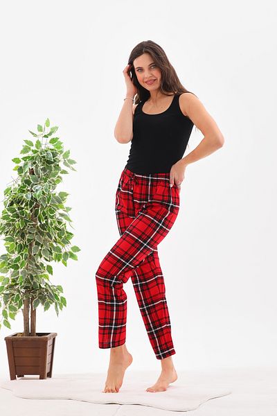 Arvin Pijama Plaid Patterned Women's Pajama Bottom - 100% Cotton, Elastic Waist, Relaxed Fit
