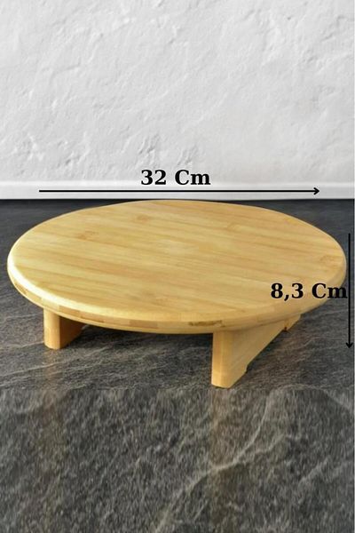 Digithome 32 Cm Brown Bamboo Bench - Round Cut Serving and Presentation Board, Standing Board
