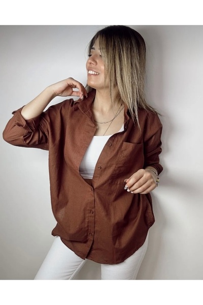 SANTAMİNA Linen Shirt - Brown Flame Design
