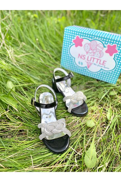 NS Little Pantofi de seară eleganti cu toc răsucit cu pietre pentru fete - spate deschis