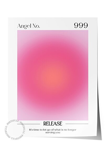 Postifull Çerçevesiz Poster, Aura Serisi NO:122 - 999 - Pembe, Melek Numarala...