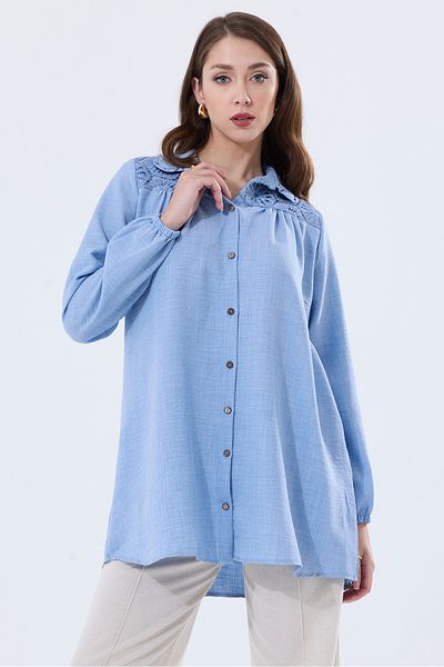 MD trend Tunica oversize din in - Cămașă de damă, cu dantelă