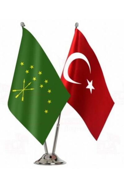 Özel Flama Bayrak Adige çerkes ve Türk bayrağı 2li masa bayrak seti