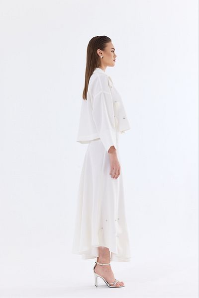 Bohai Design White Otrish Feather Stoned - Special Design Skirt and Jacket Set