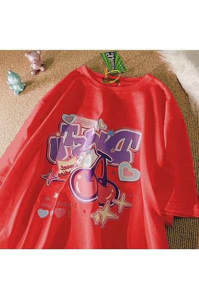 Favorim50ton Cartoon Cherry White T-shirt ( Unisex )