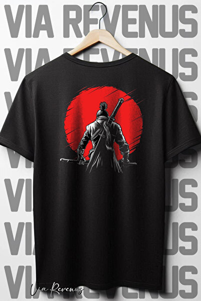 Vordevia Samuraj Sa deznom Oversize kroj Crna T-shirt - okrugla kragna